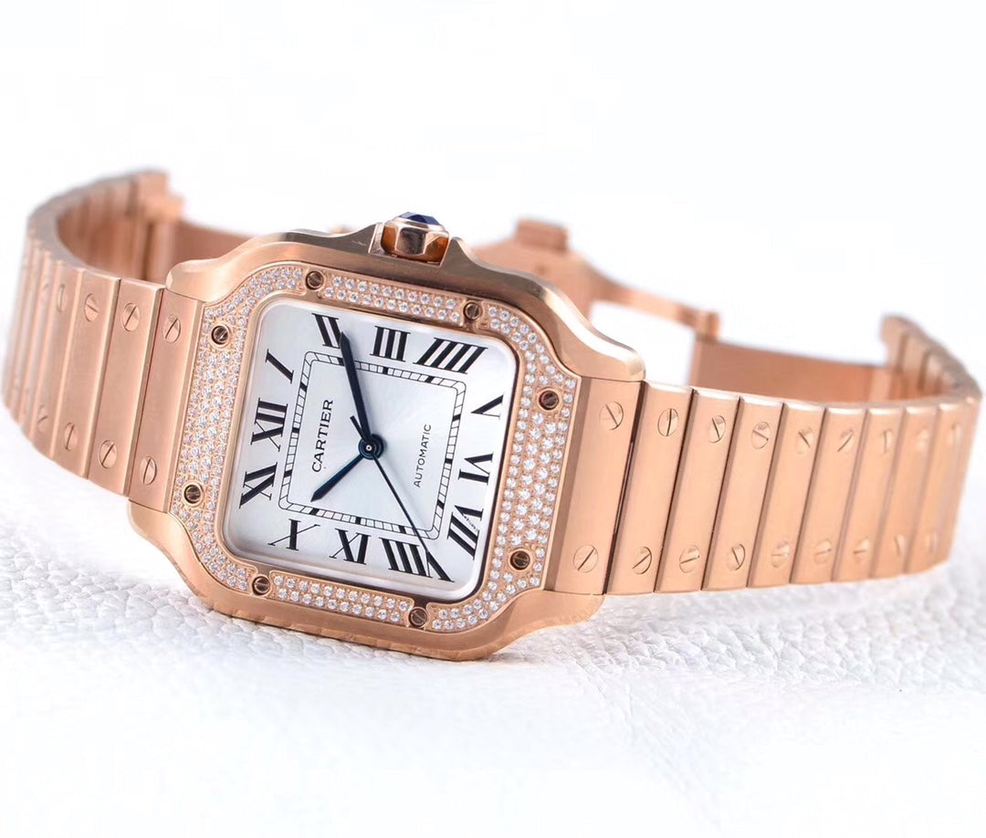 SANTOS LADY 35.1MM AUTOMATIC PINK GOLD DIAMOND BEZEL