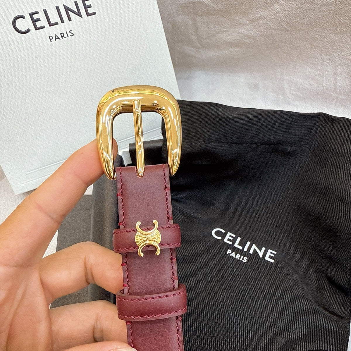Celine 2025 Belt Red Wine Smooth Cowhide Leather 193635