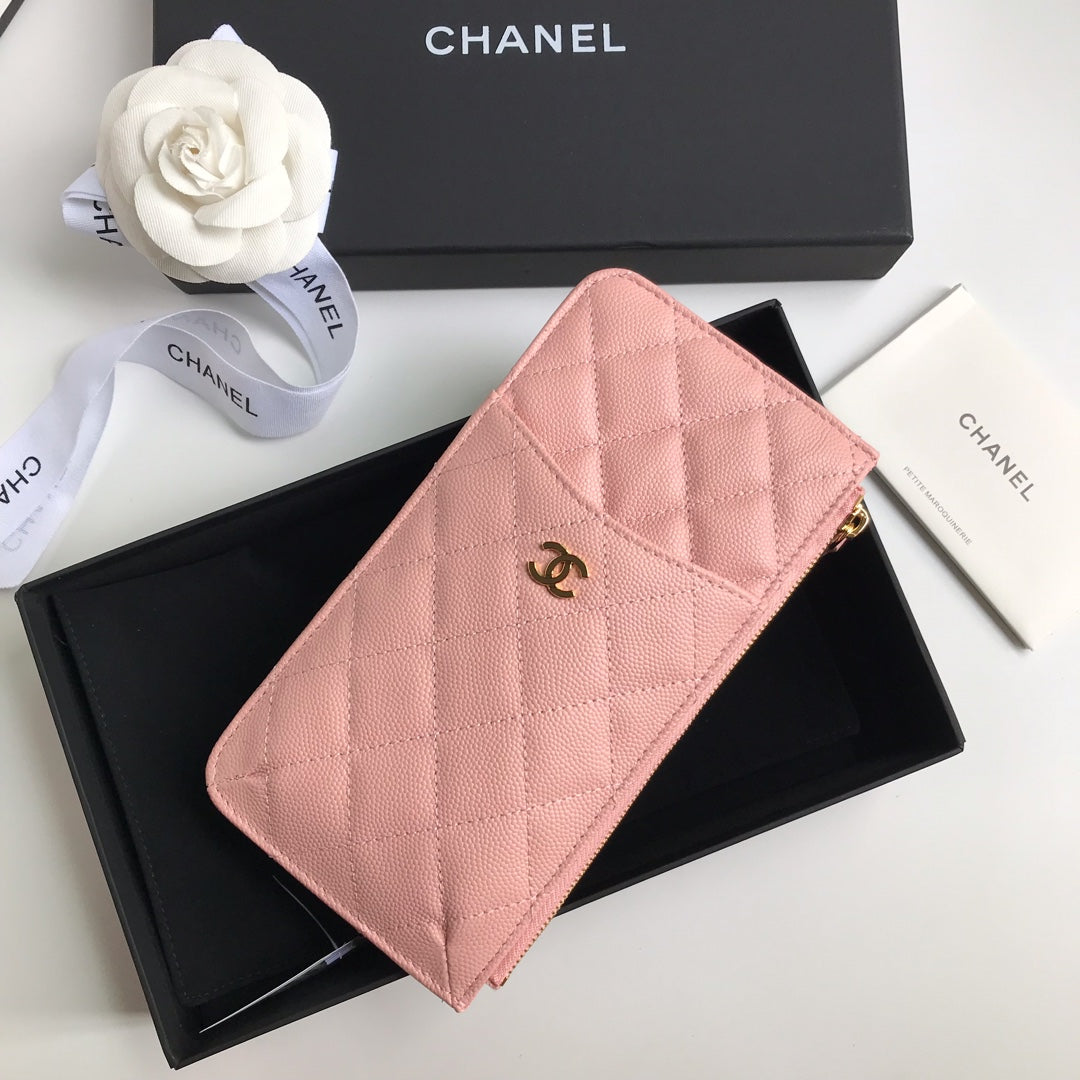 CC MOBILE PURSE 19.5 PEACH GRAINED CALFSKIN GOLD ICON