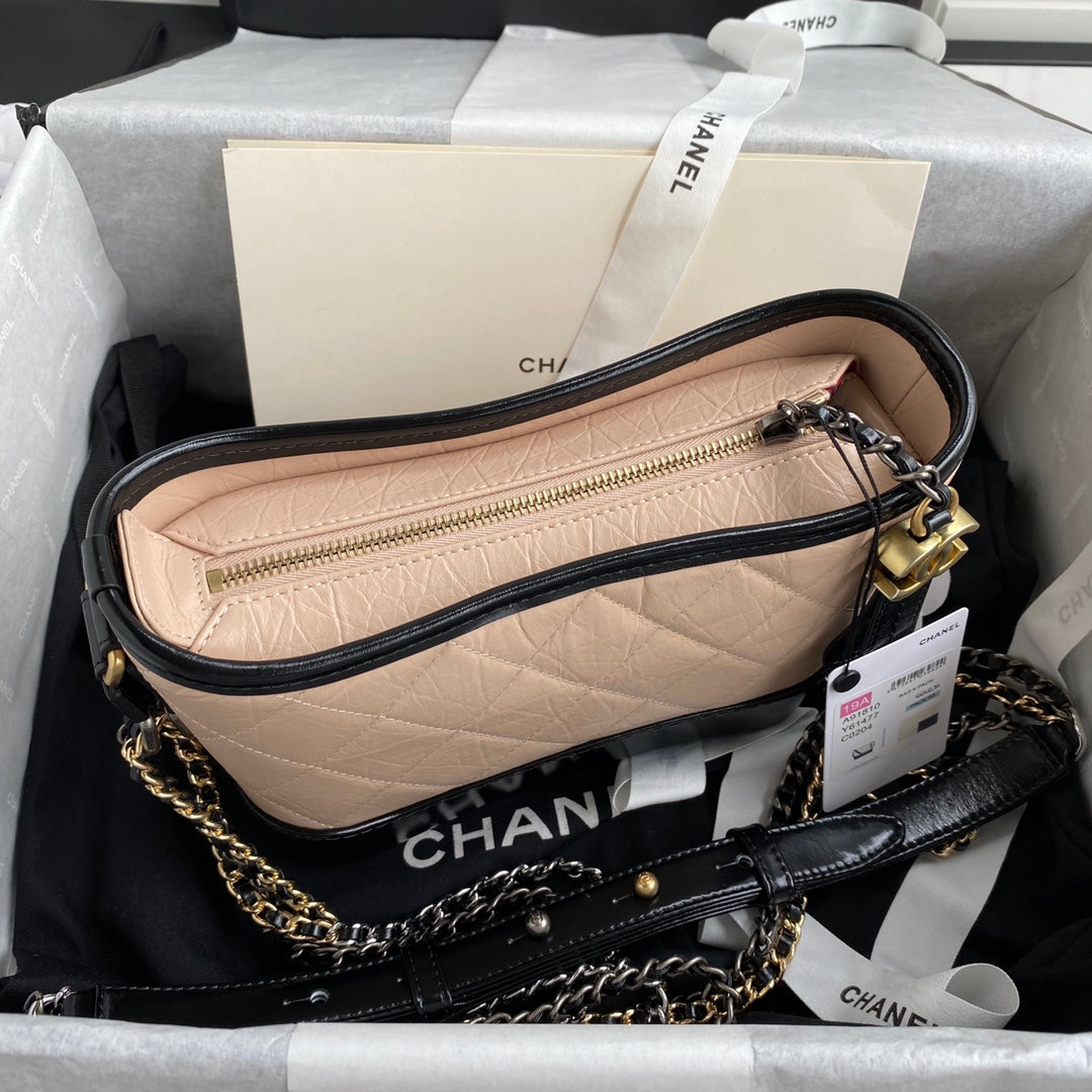 CC GABRIELLE SMALL 20CM HOBO BAG BEIGE BLACK CALFSKIN