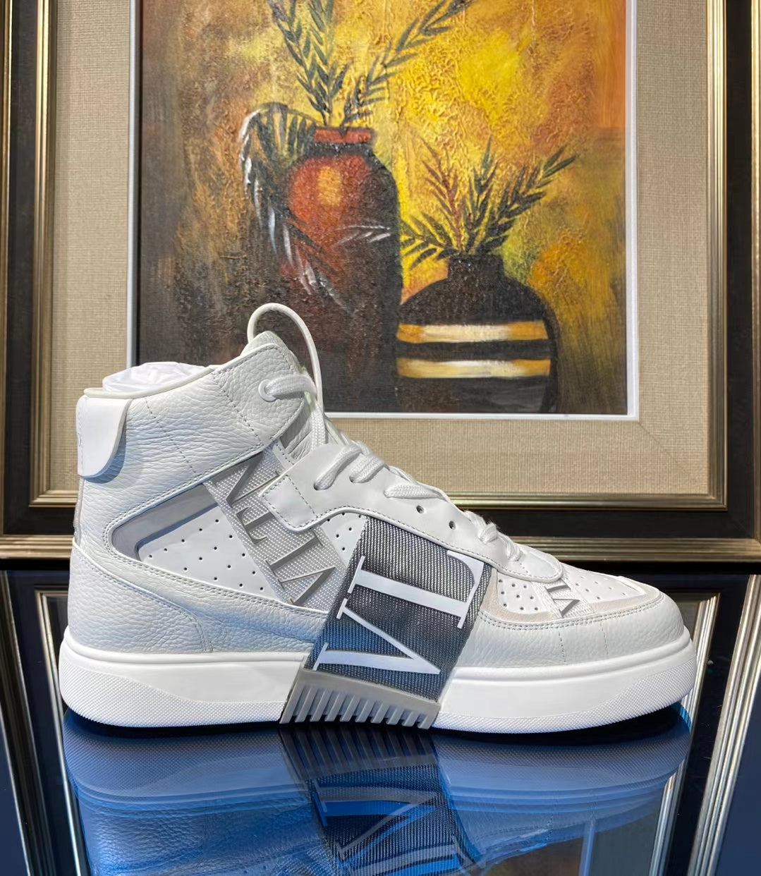 Valenti High Top VL7N White Calfskin Grey Canvas 993744