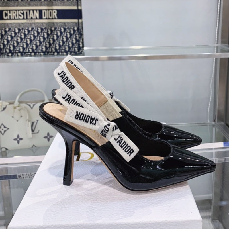 cd slingback pumps 95 black patent calfskin