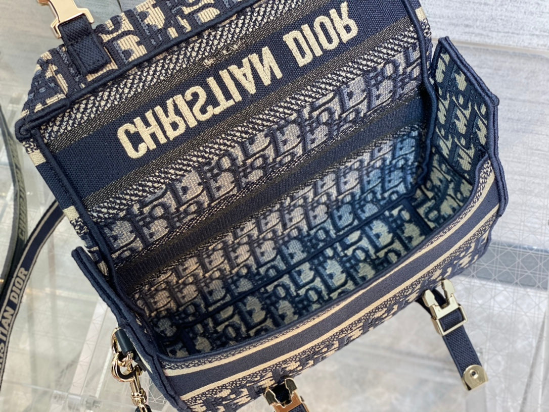 CD Small Diorcamp Bag 23 Blue Oblique Embroidery Denim