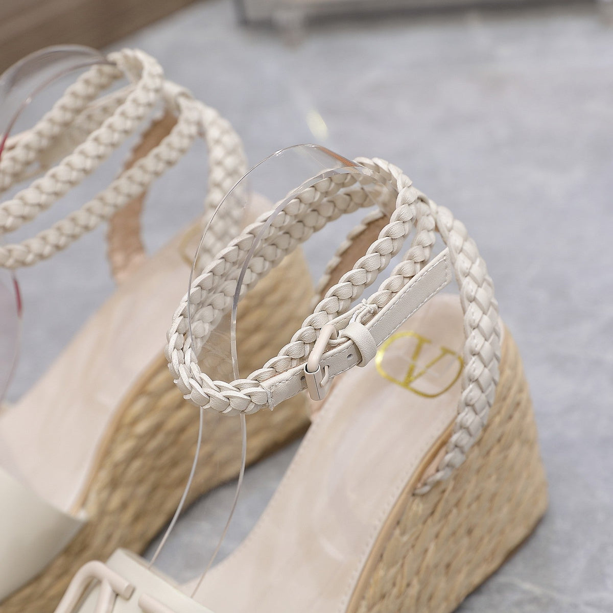 VT Wedge Platform Sandals White Cowhide Espadrilles