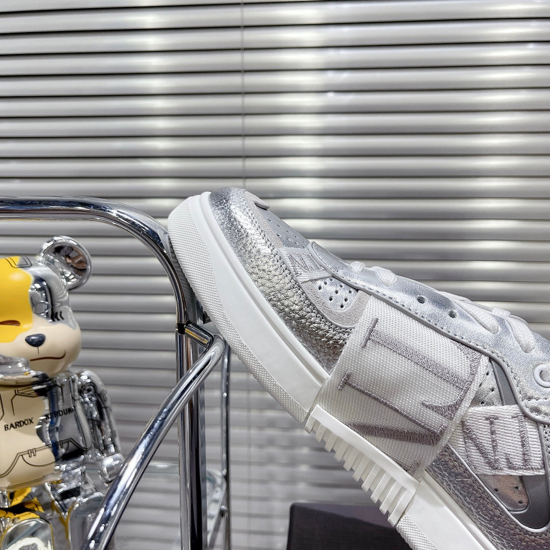 Valenti Low Top VL7N Grey Sliver Calfskin And Canvas 993735