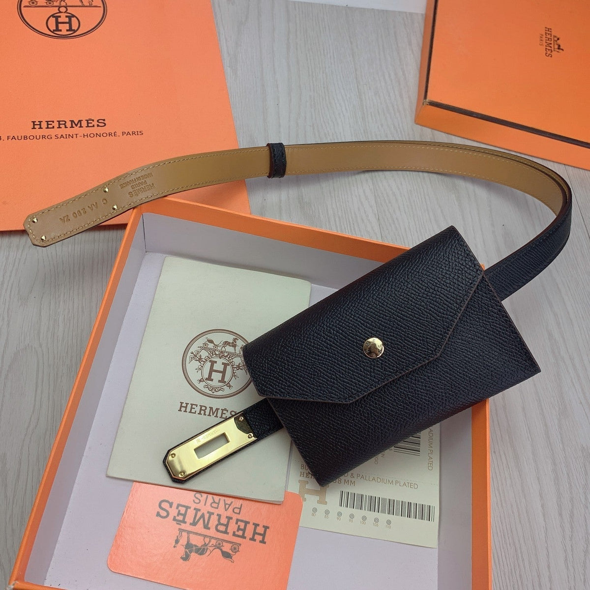 hm kelly belt 18mm with pocket black calfskin