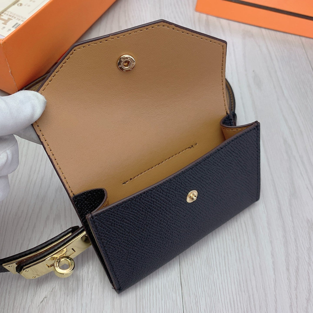 hm kelly belt 18mm with pocket black calfskin
