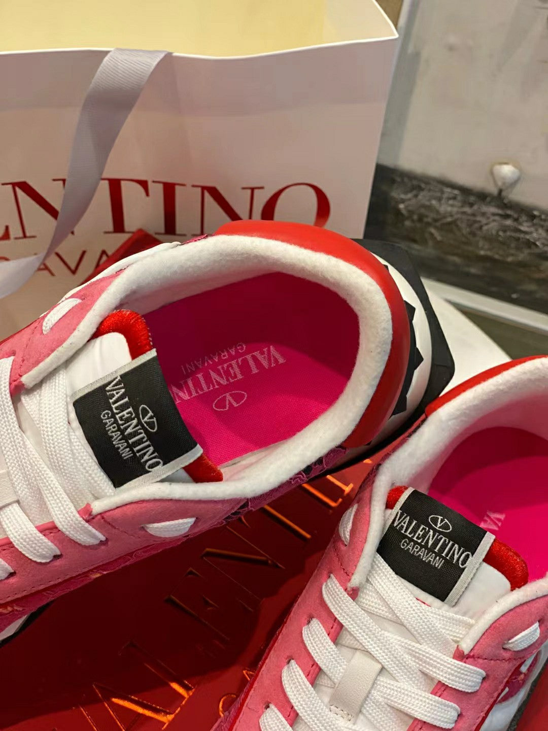 Lace And Mesh Lacerunner Sneaker In Pink Mix Red Orange 994618