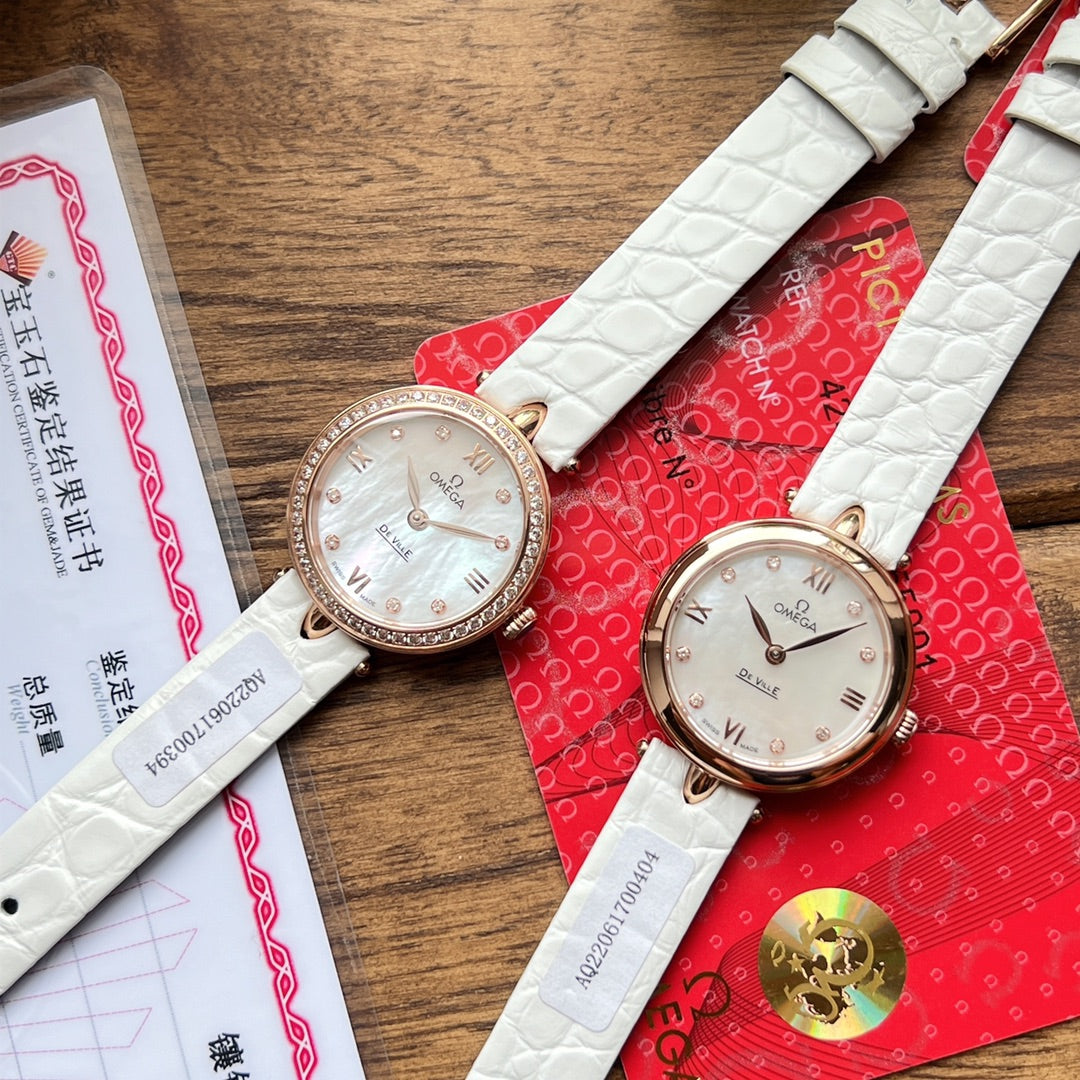 Omega De Ville 27.4mm Pink Gold Mop Pearl Dial