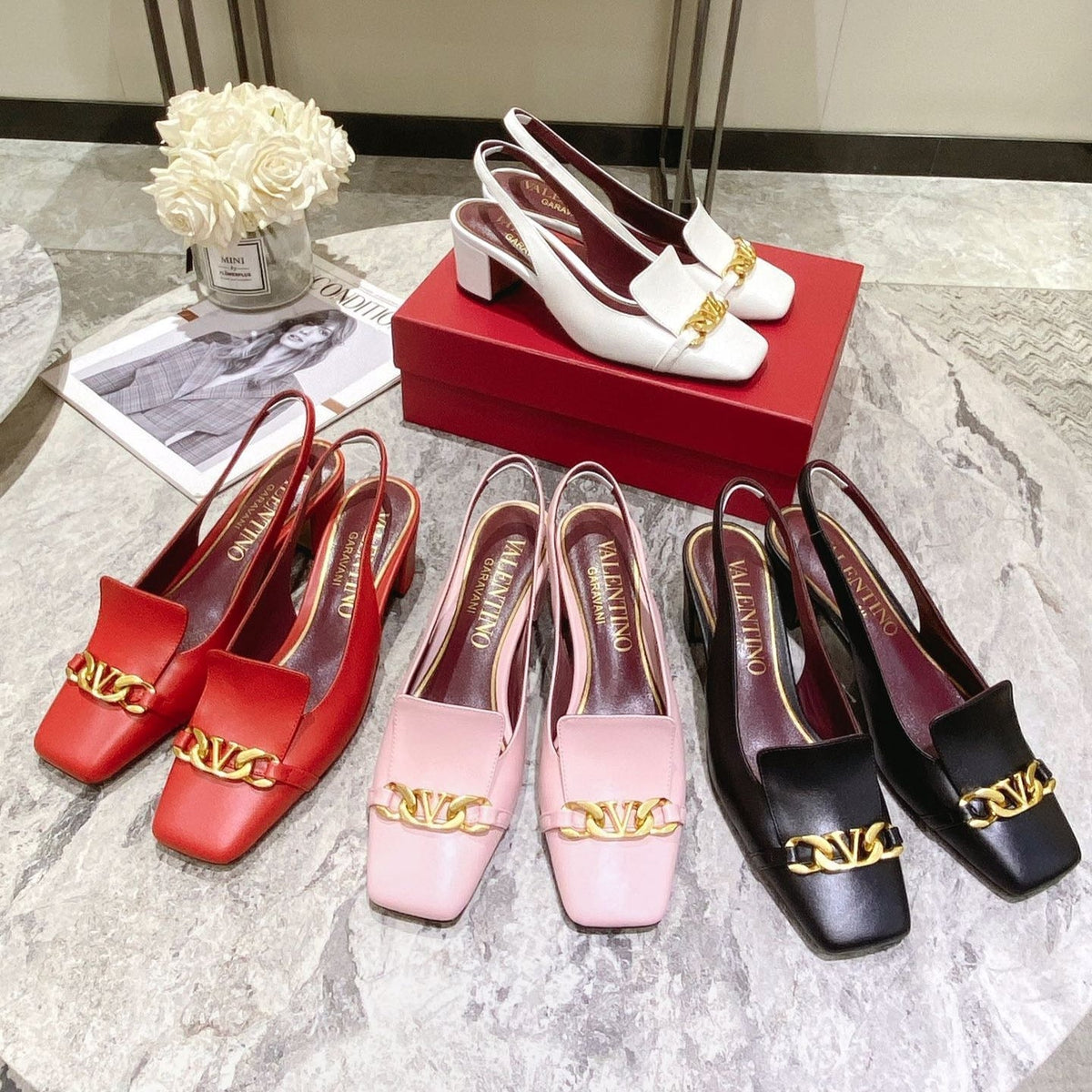 Valentino Slingback Heels Cowhide 239593