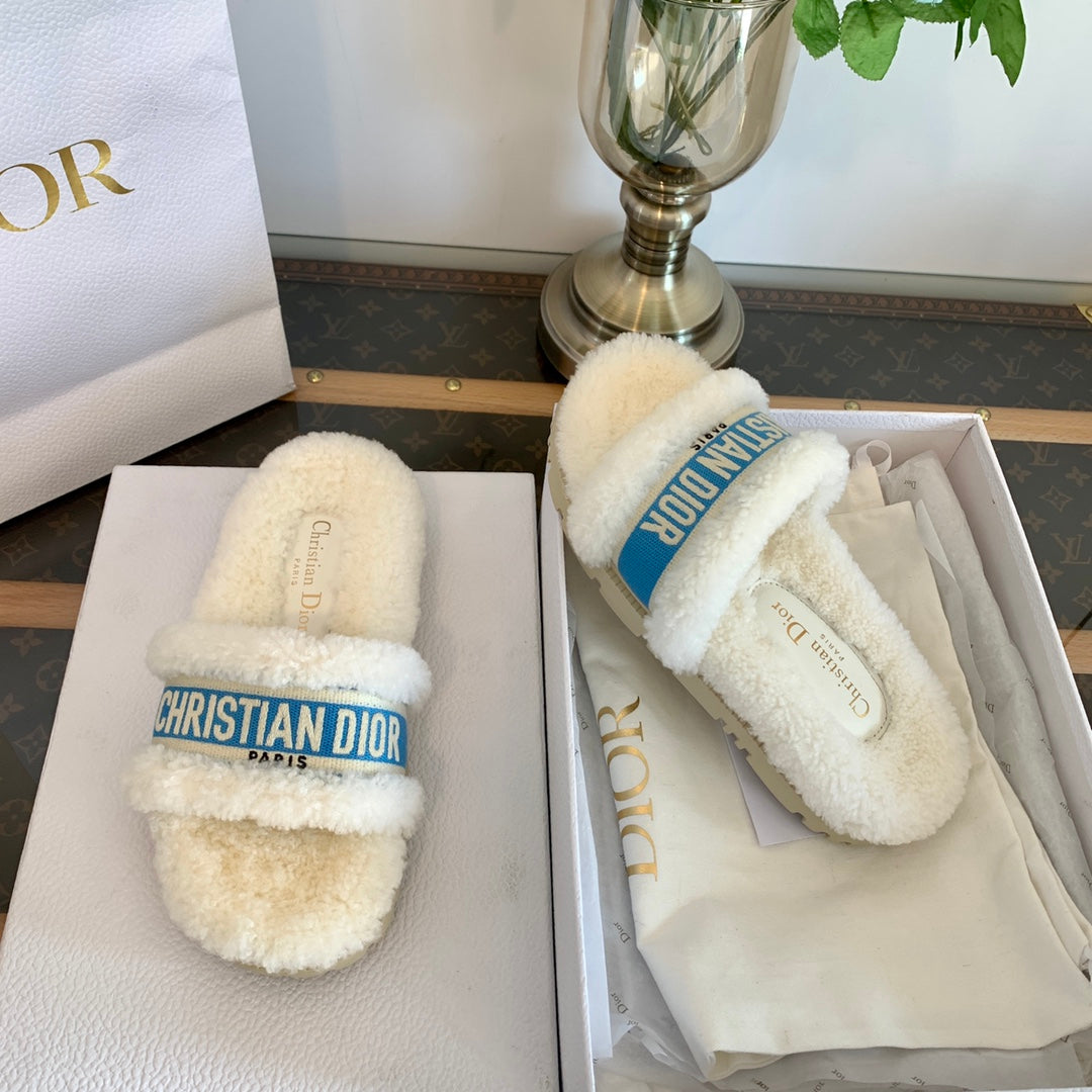 CD Dway Slide Blue White Wool Fleece Lining And Canvas Fabric