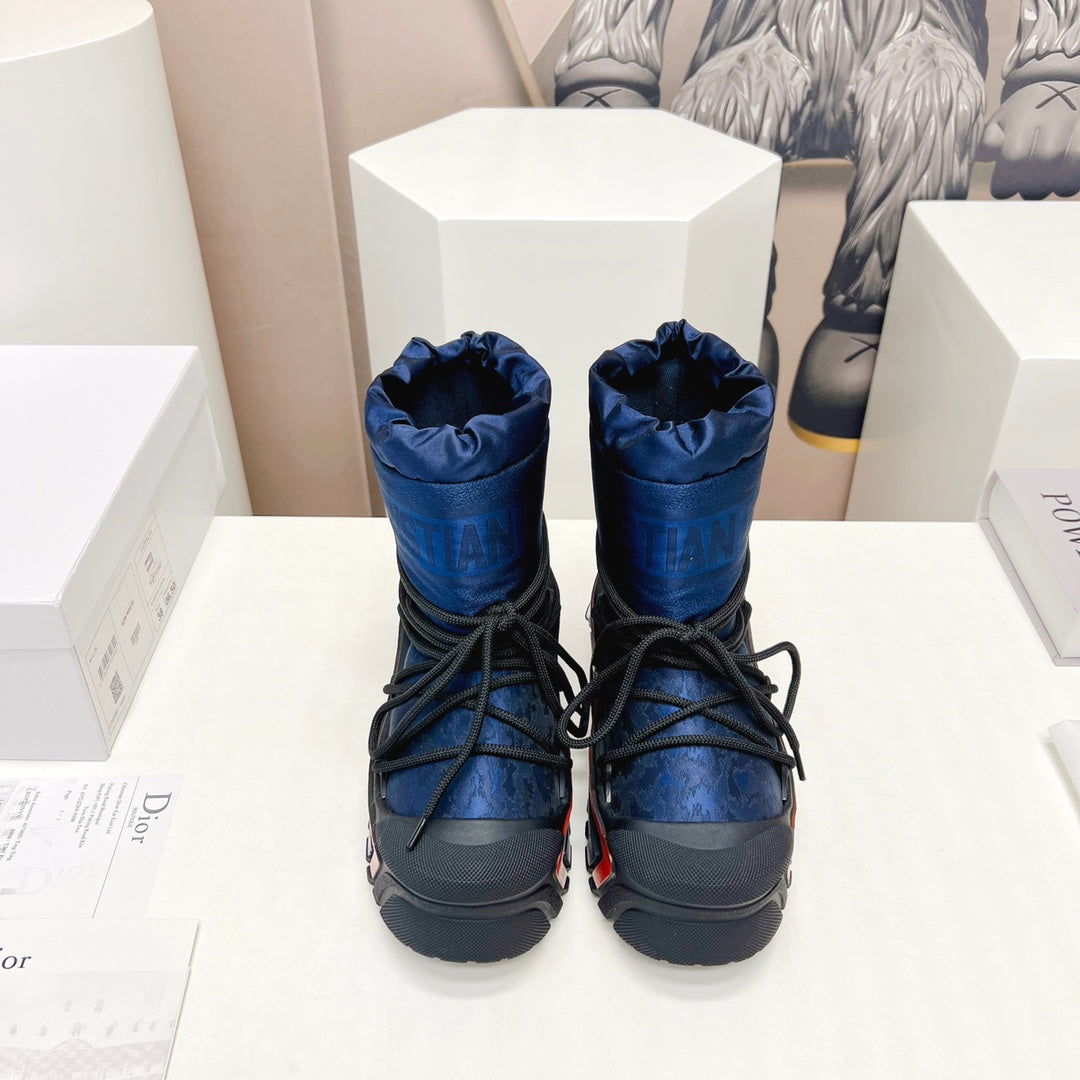 CD Snow Ankle Boots Dark Blue Cowhide Nylon Fabric 539660