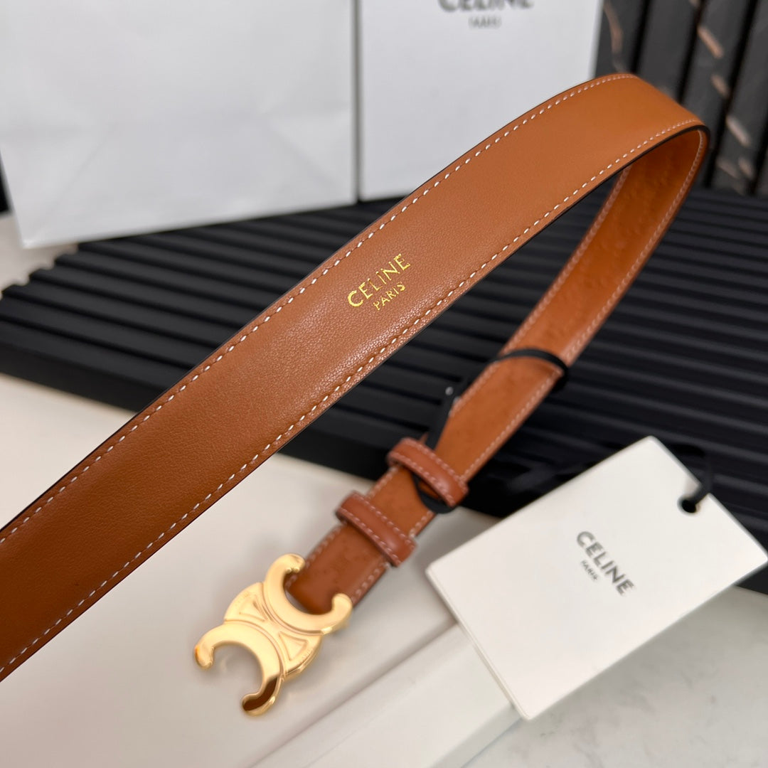 CL TRIOMPHE 25 MM BELT IN ORANGE CALFSKIN GOLD HARDWARE