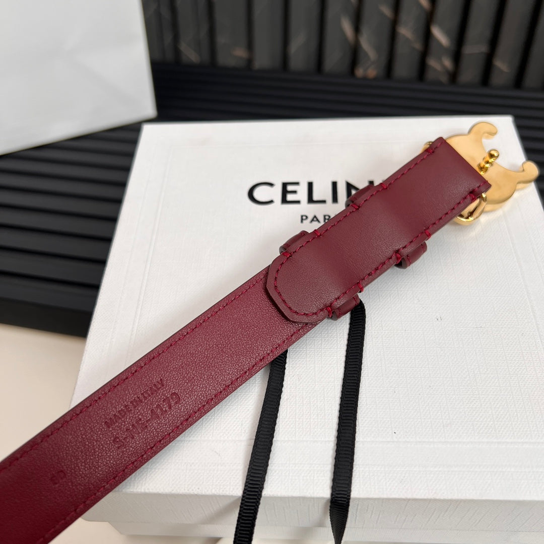 CL TRIOMPHE 25 MM BELT IN CURRANT RED CALFSKIN GOLD HARDWARE