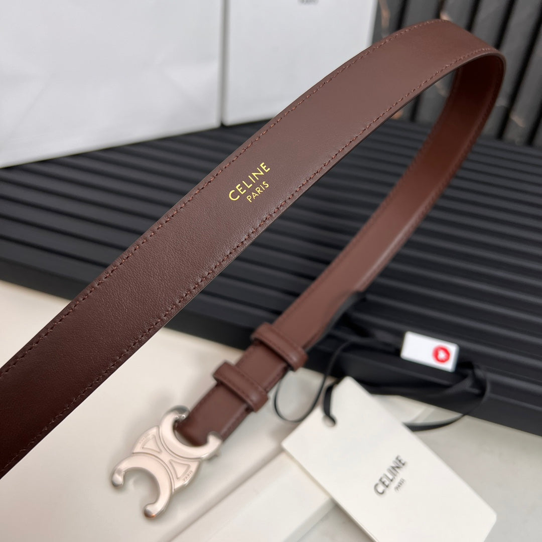 TRIOMPHE 25 MM BELT IN DARK BROWN CALFSKIN SILVER HARDWARE