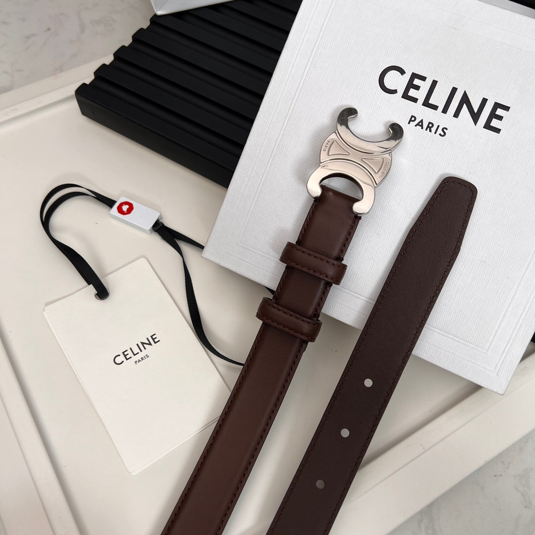 TRIOMPHE 25 MM BELT IN DARK BROWN CALFSKIN SILVER HARDWARE