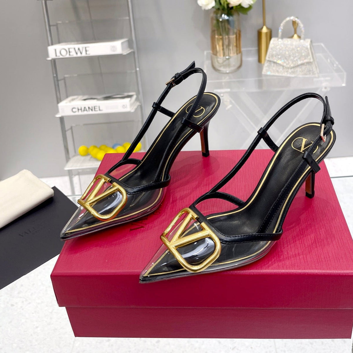 VT Vlogo Slingback Black PVC Sheepskin