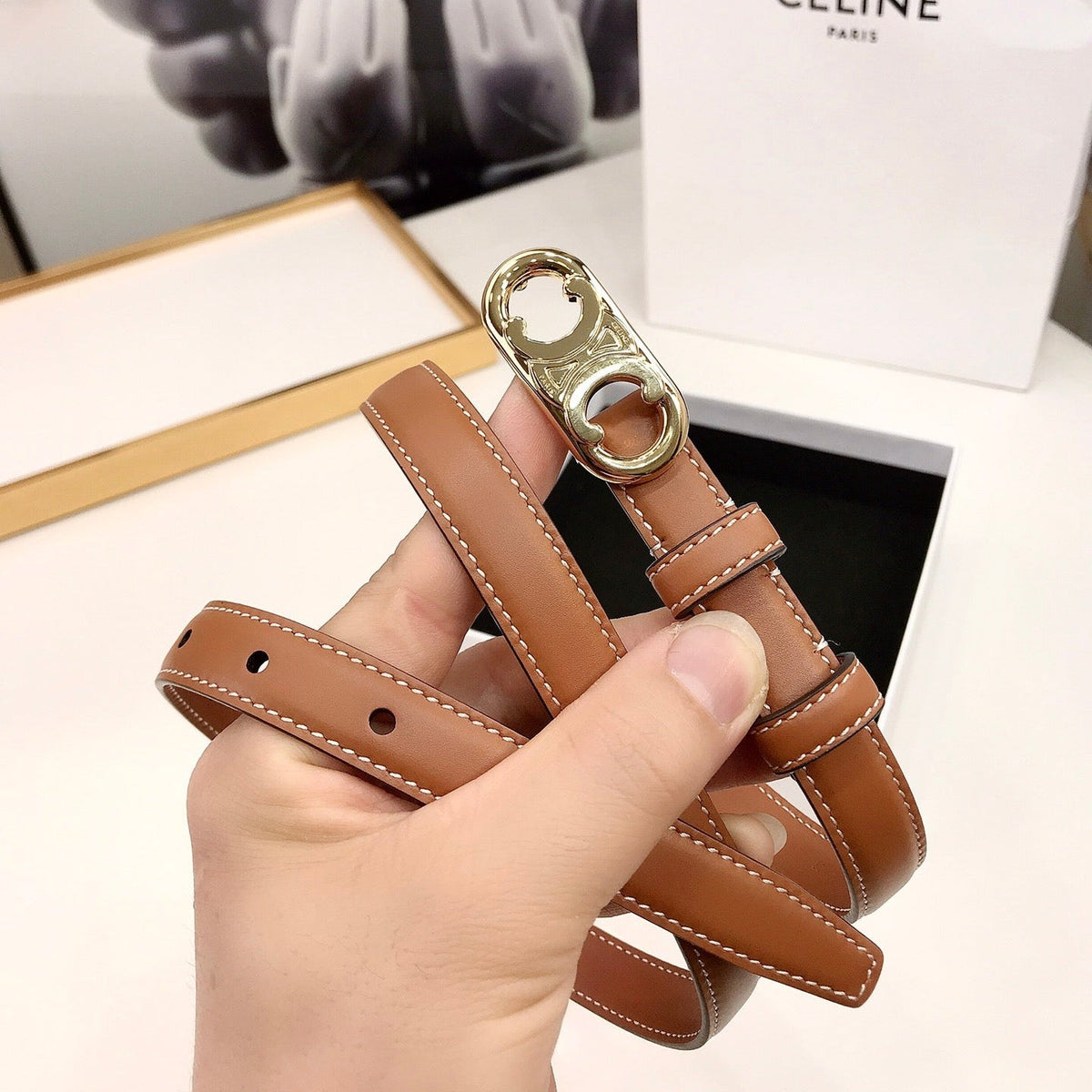 CL Gold 18mm Triomphe Enamel Saddle Brown Cowhide 608385