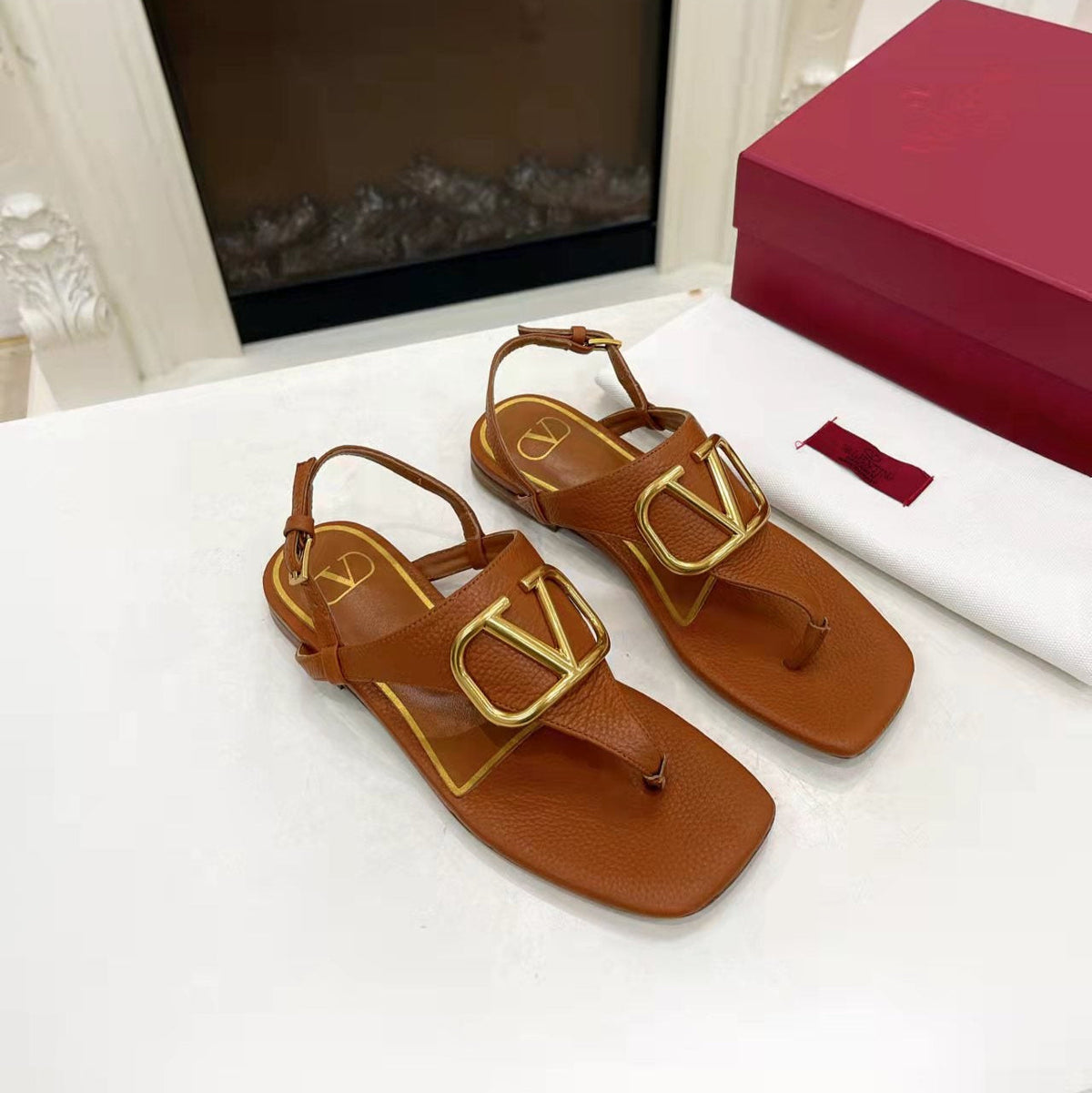 Valentino 25C Thong Sandal Ginger Orange Sheepskin 239509