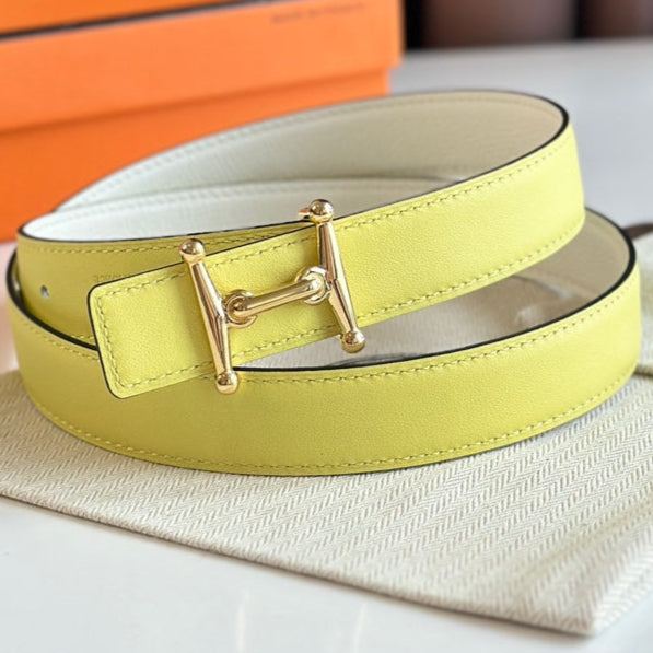 HM Gold Mors H buckle & Reversible 24 mm belt Yellow Beige leather 125368