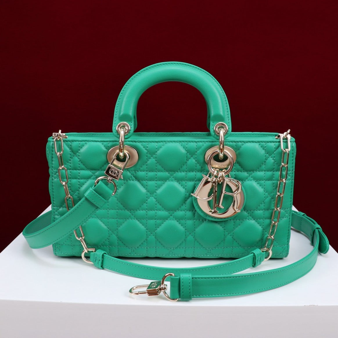 medium lady d-joy 26 jade green lambskin