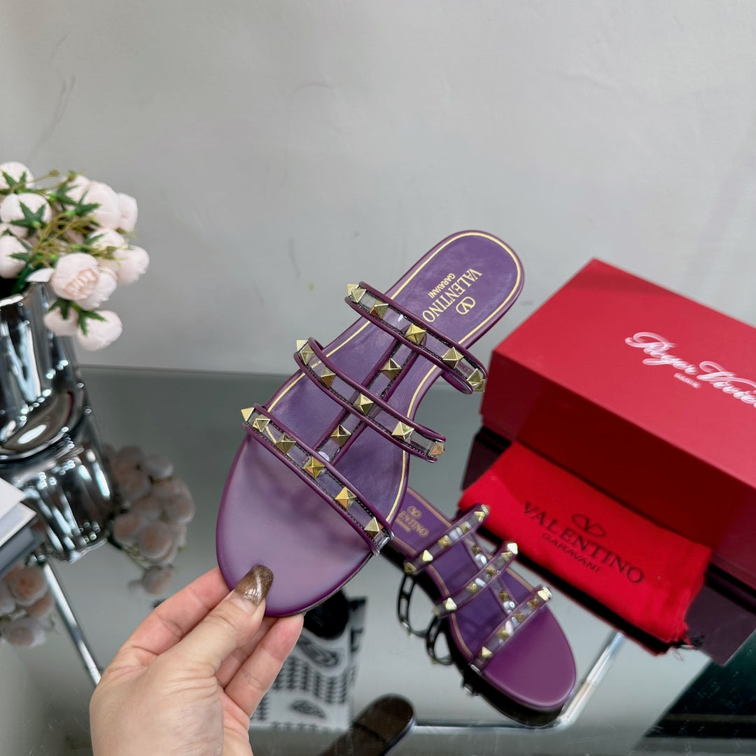 VT 25 Rockstud Flat Sandals Purple PVC Sheepskin