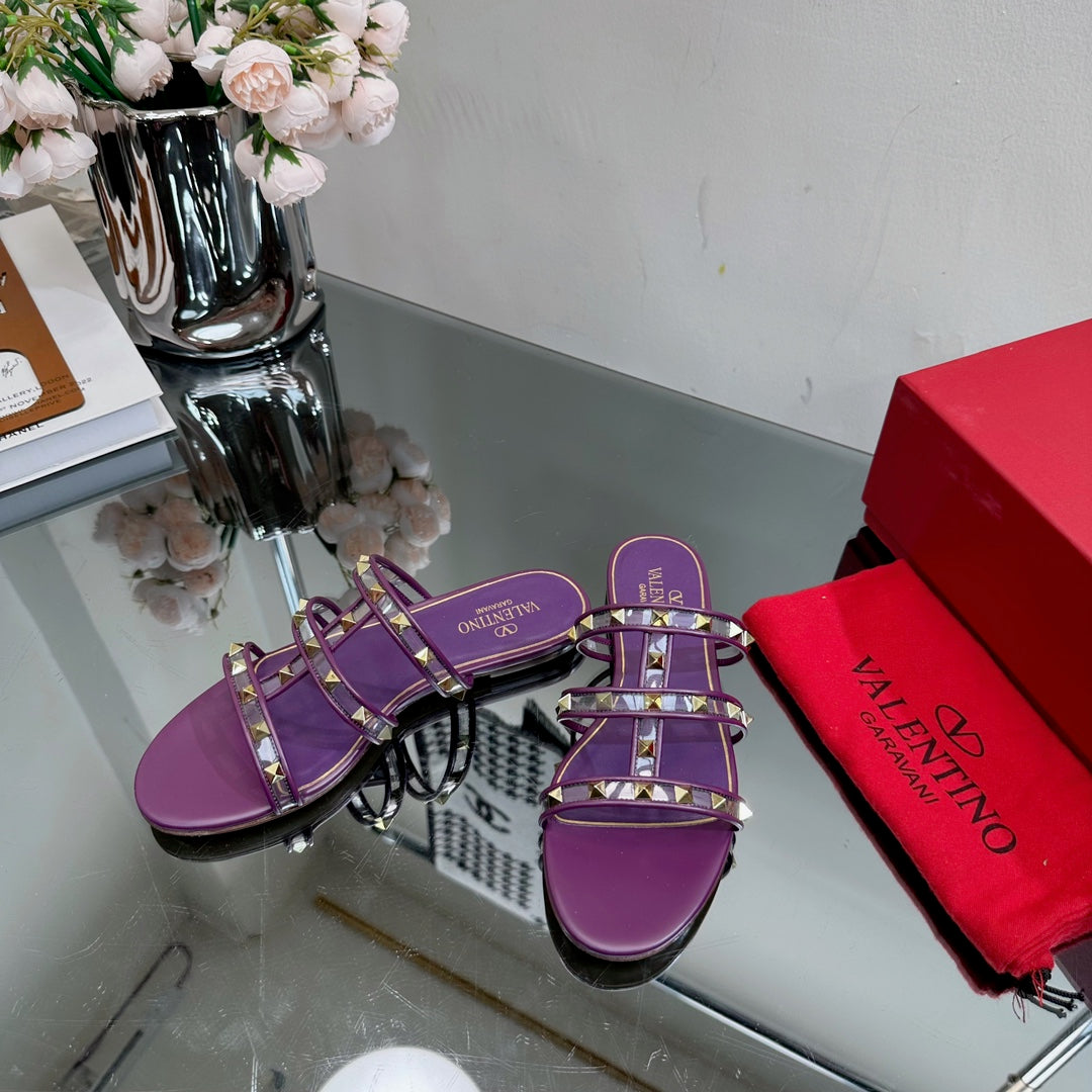 VT 25 Rockstud Flat Sandals Purple PVC Sheepskin