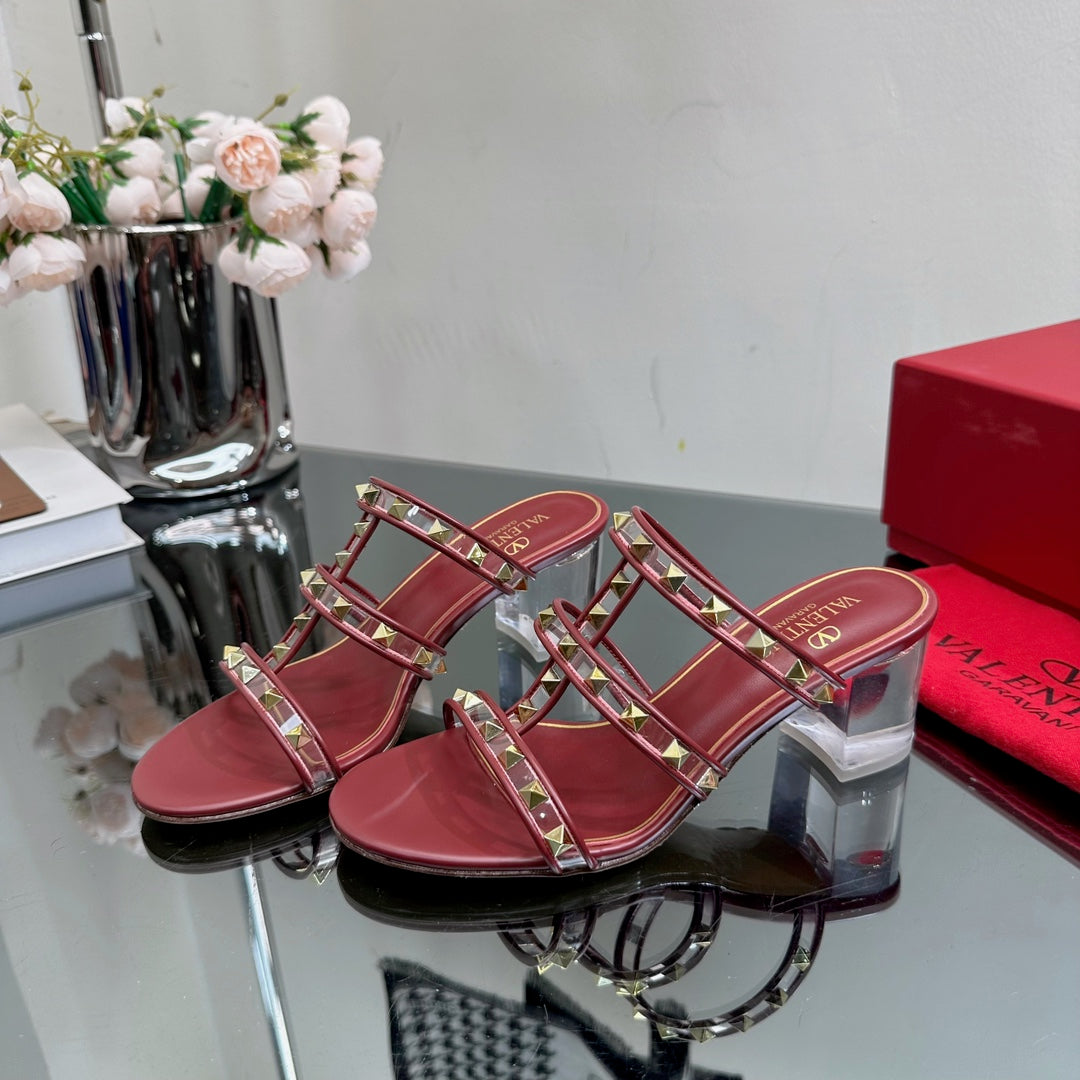 VT 25 Rockstud Sandals 65mm Ruby Red PVC Sheepskin 331960