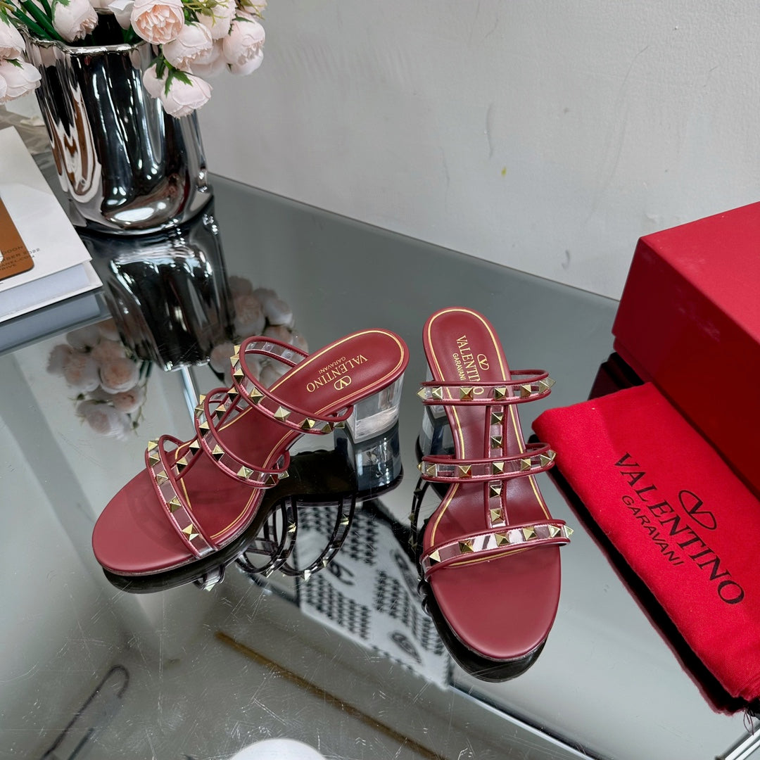 VT 25 Rockstud Sandals 65mm Ruby Red PVC Sheepskin 331960