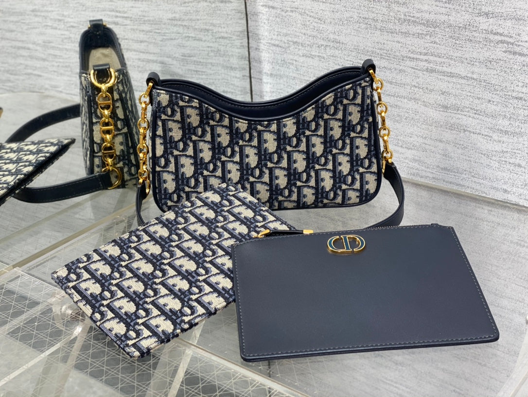 CD Hobo Avenue Bag 21 Dark Blue Black Leather Cotton