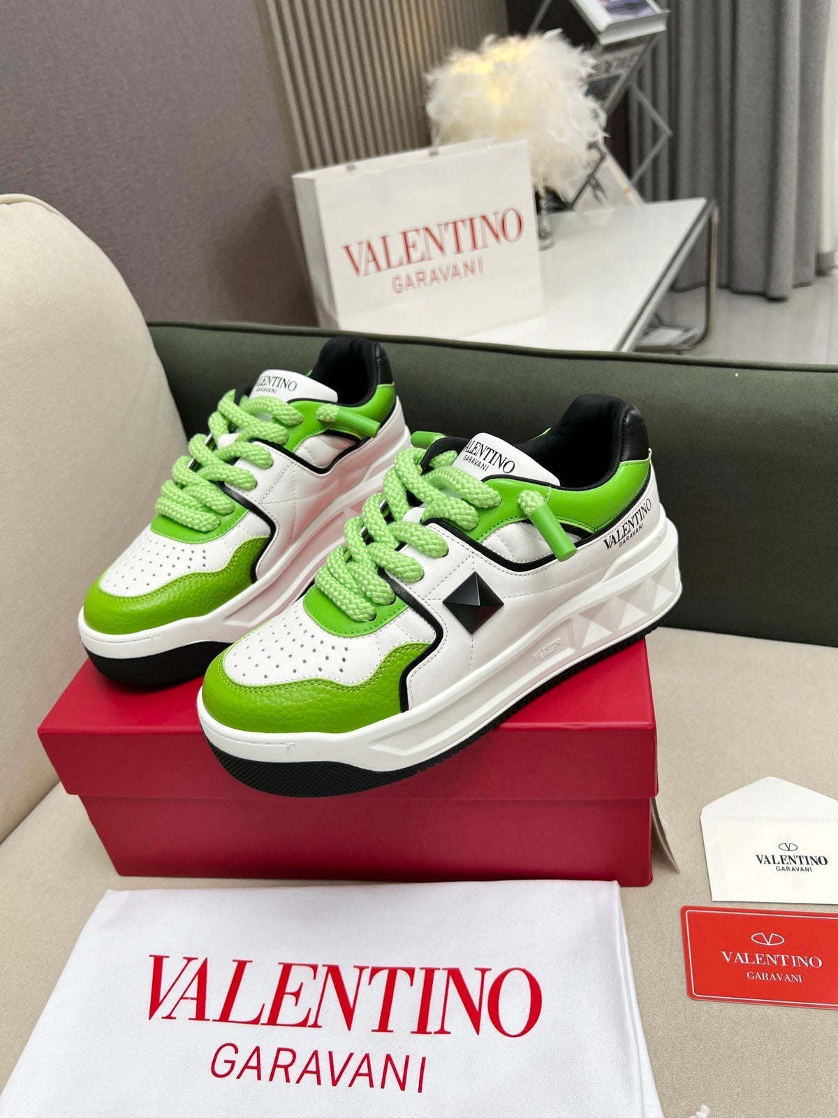 VT 25 One Stud Platform Sneaker White Green Cowhide 352076