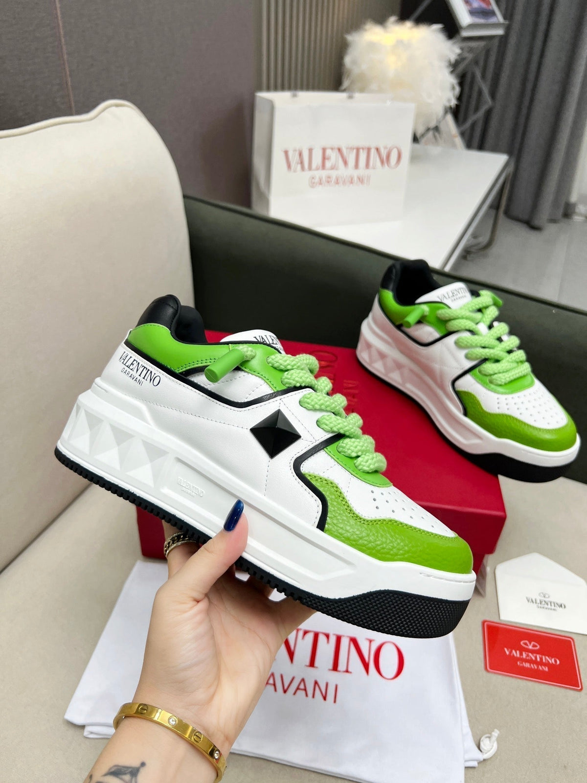 VT 25 One Stud Platform Sneaker White Green Cowhide 352076