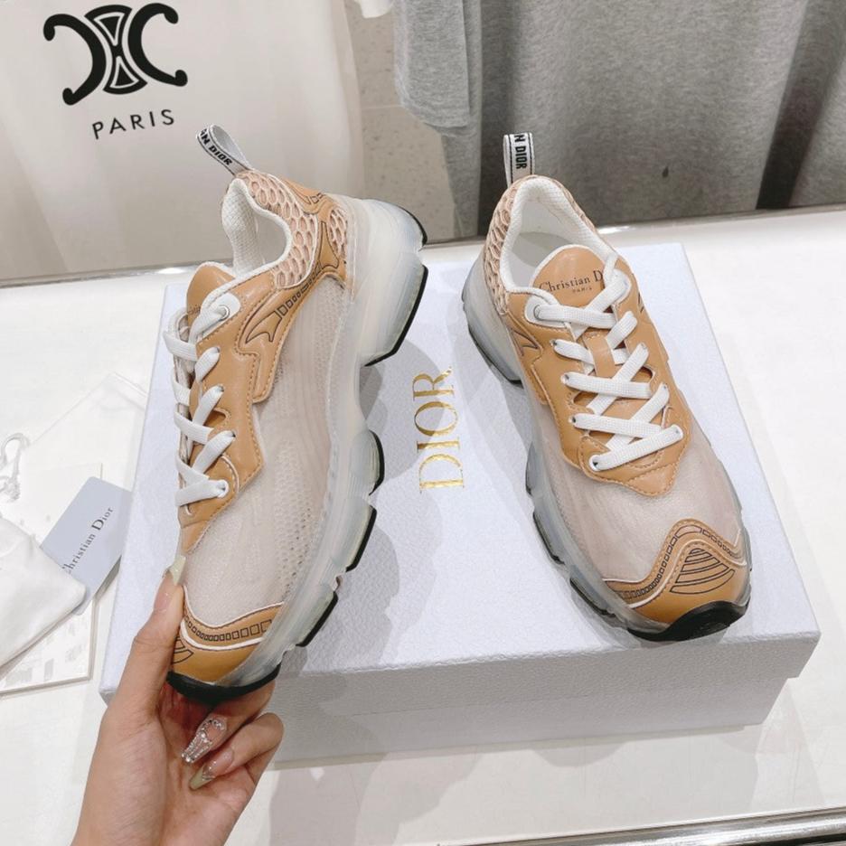 CD Vibe Sneaker White Beige Brown Polyester Mesh Fabric And Lambskin