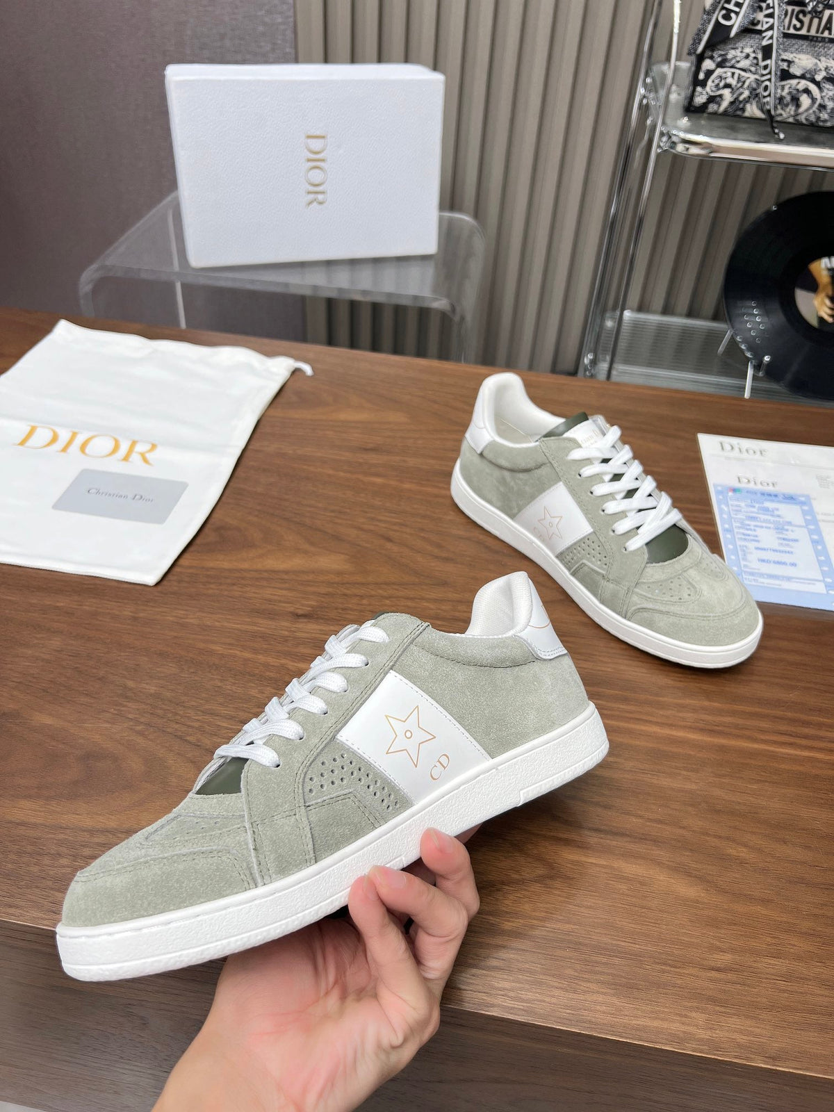 CD Star Sneaker Grey Green Suede And Calfskin