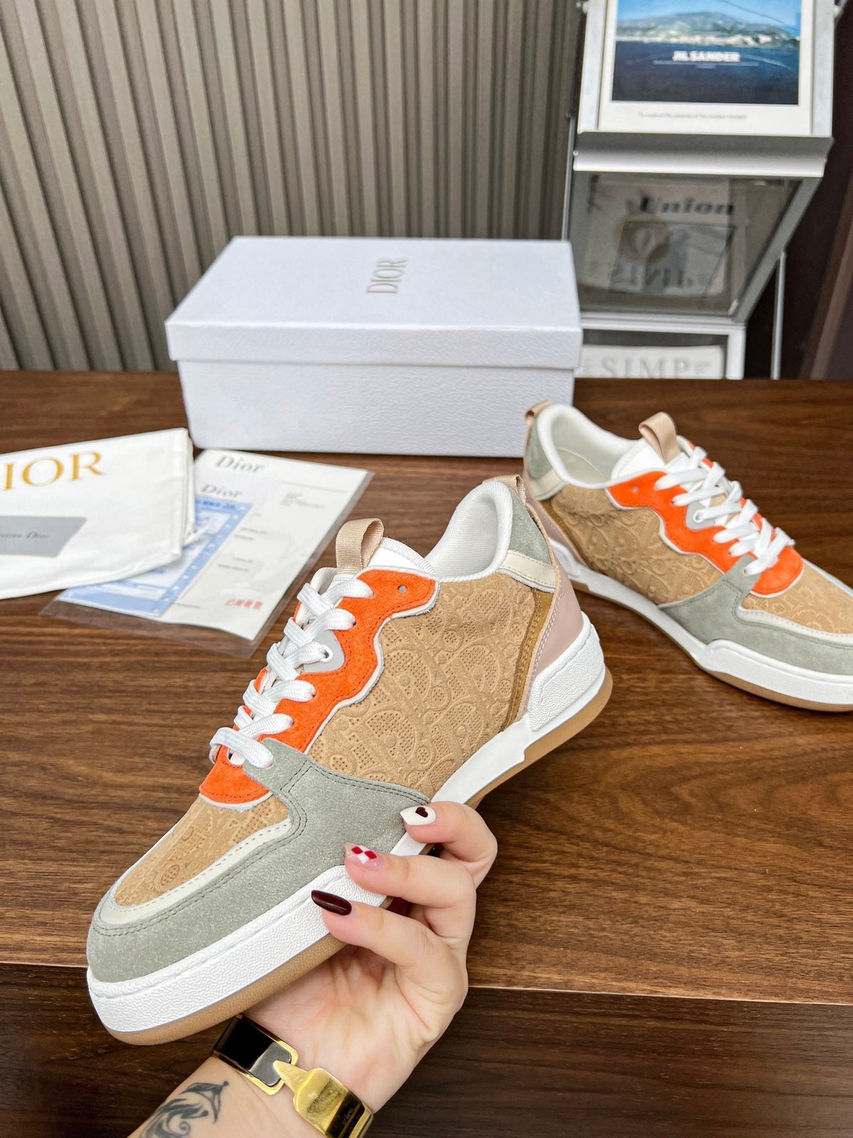 CD One Sneaker Brown Orange Mix Grey Beige Oblique Perforated Suede And Calfskin