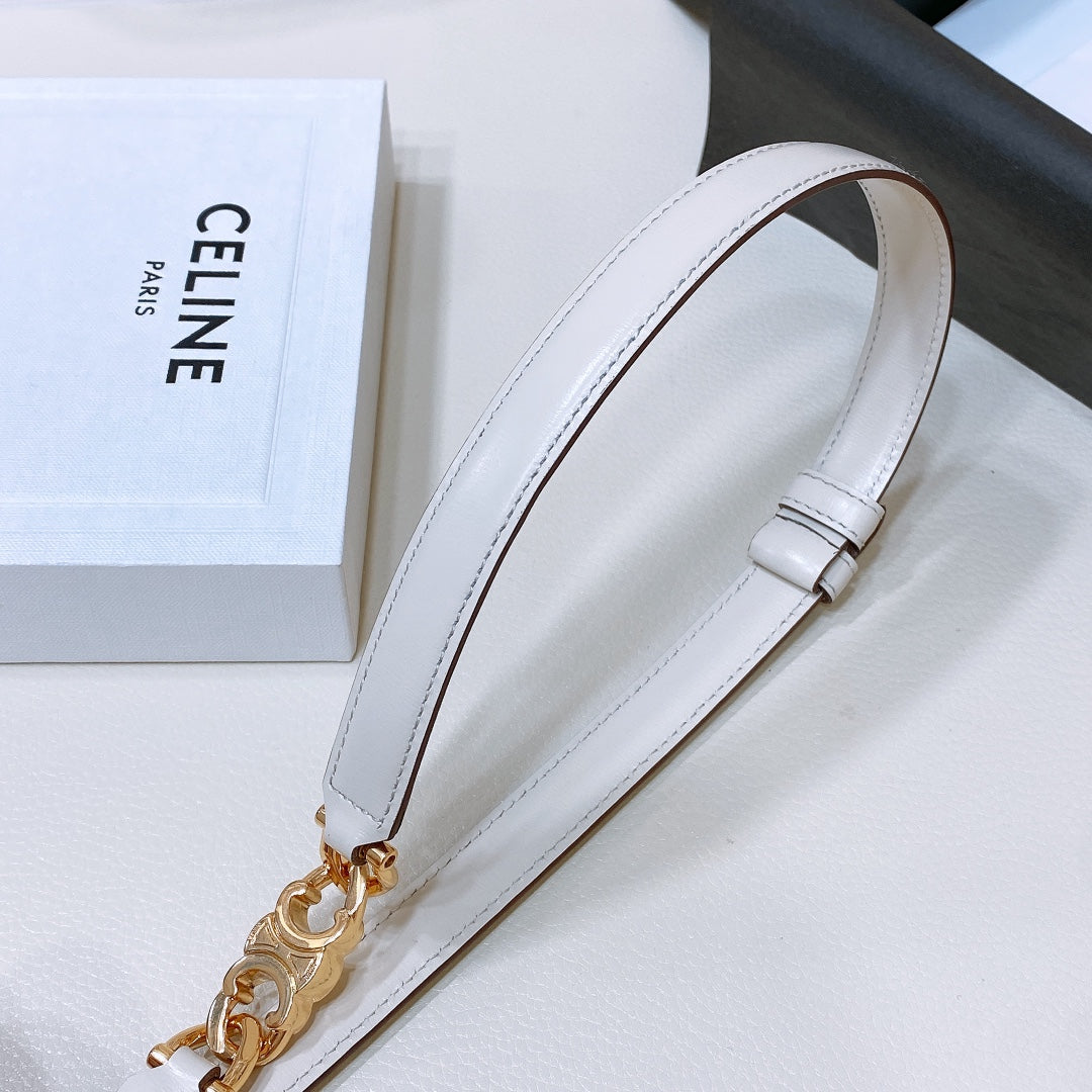 CL SMALL 18 MM GOURMETTE TRIOMPHE ADJUSTABLE BELT IN WHITE LEATHER GOLD HARDWARE