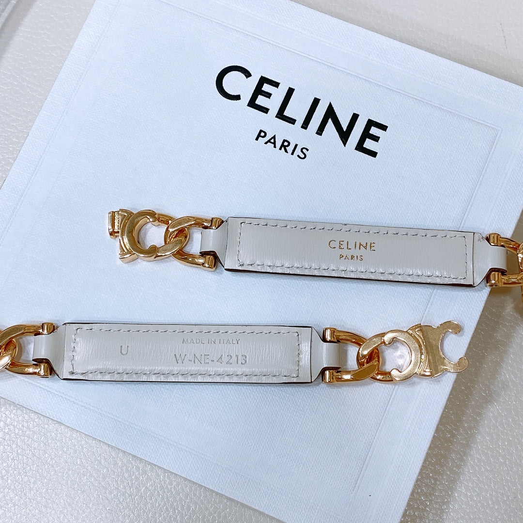 CL SMALL 18 MM GOURMETTE TRIOMPHE ADJUSTABLE BELT IN WHITE LEATHER GOLD HARDWARE