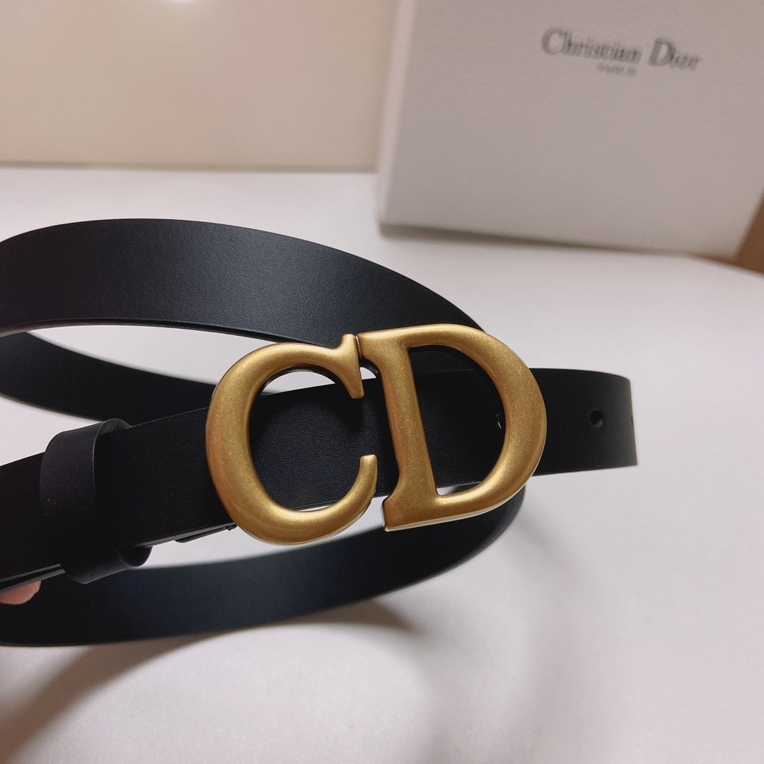 CD Saddle Belt 20mm Black Calfskin Anti-Gold Buckle