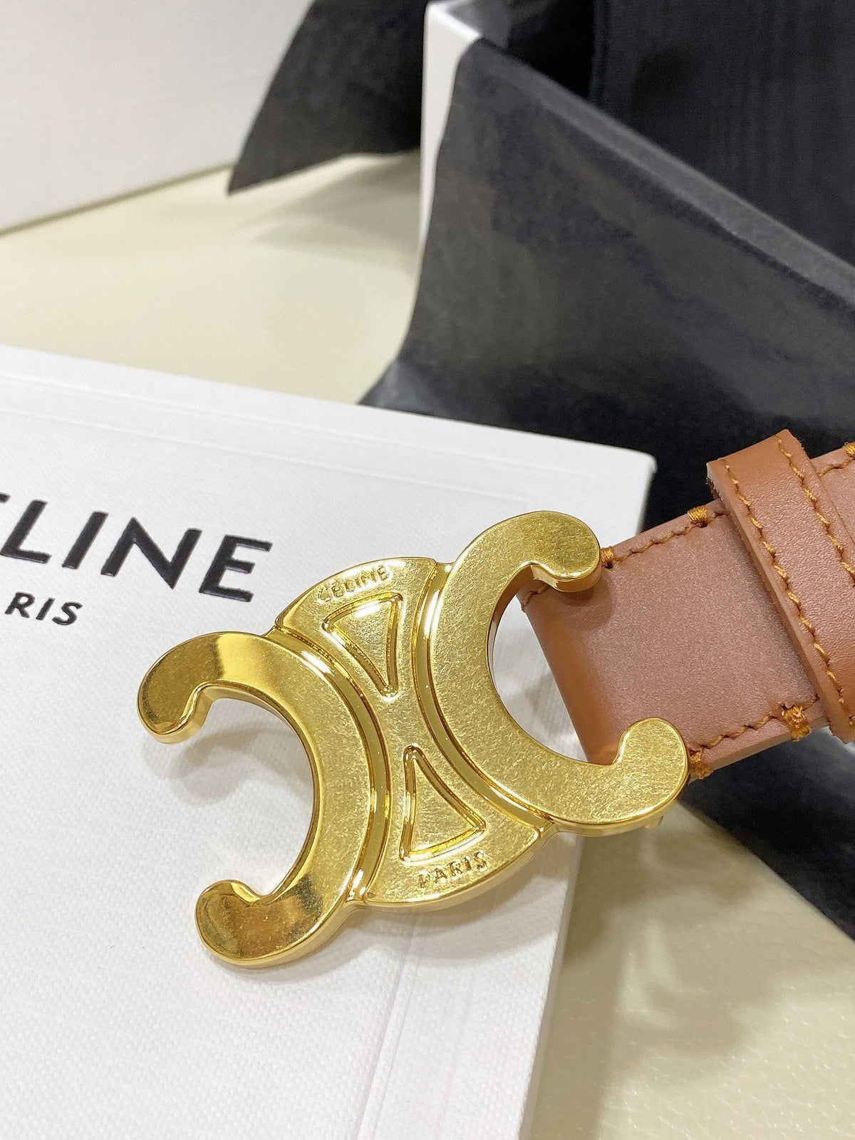CL LARGE 30 MM TRIOMPHE BELT IN BRONZE BROWN GOLD HARDWARE