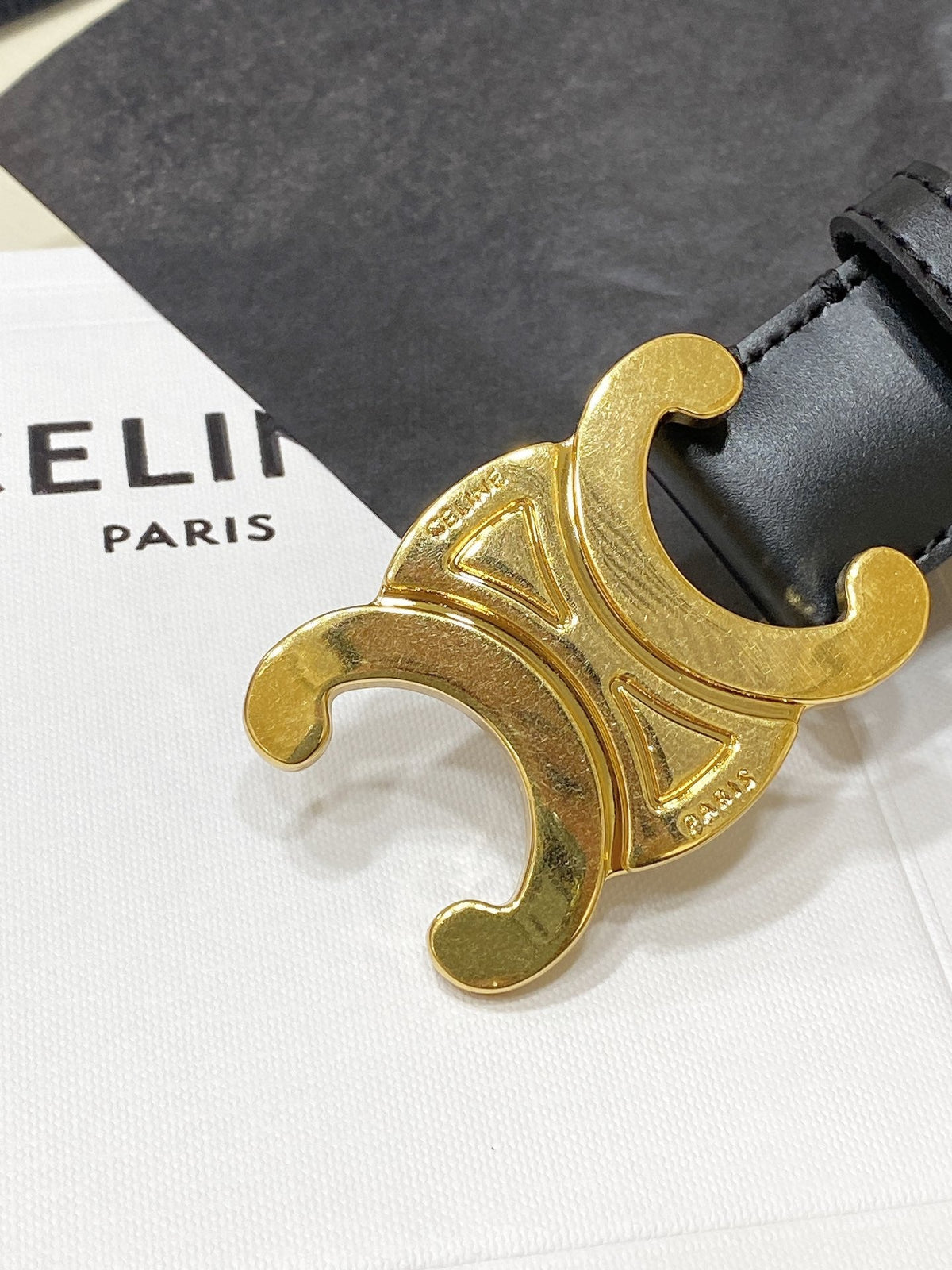 CEL Gold Buckle Belt 30mm Black Calfskin 176403