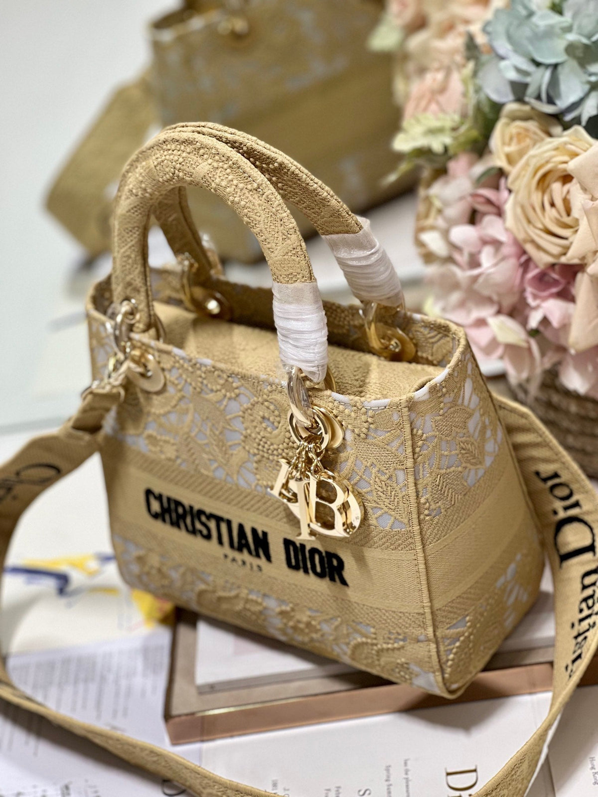 CD Mesh Apricot 24 Lady Dior Bag Canvas 336673