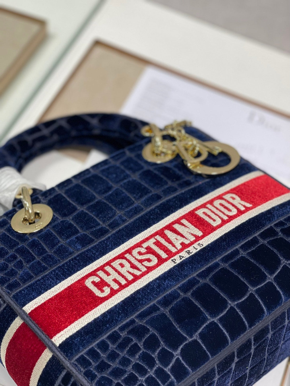 CD Velvet Crocodile Pattern 24 Lady Dior Bag Canvas 336657