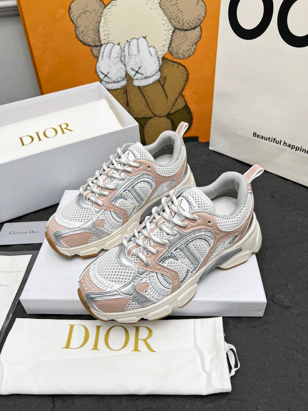 CD Chrono Sneaker Grey Beige Mesh Fabric And Calfskin