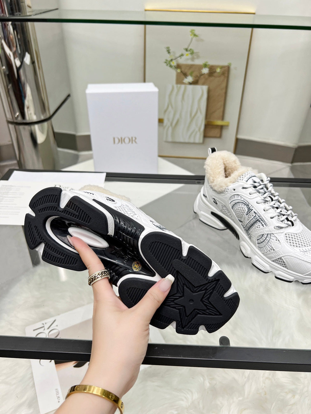 CD Chrono Sneaker White Black Wool Lining Mesh Fabric And Calfskin