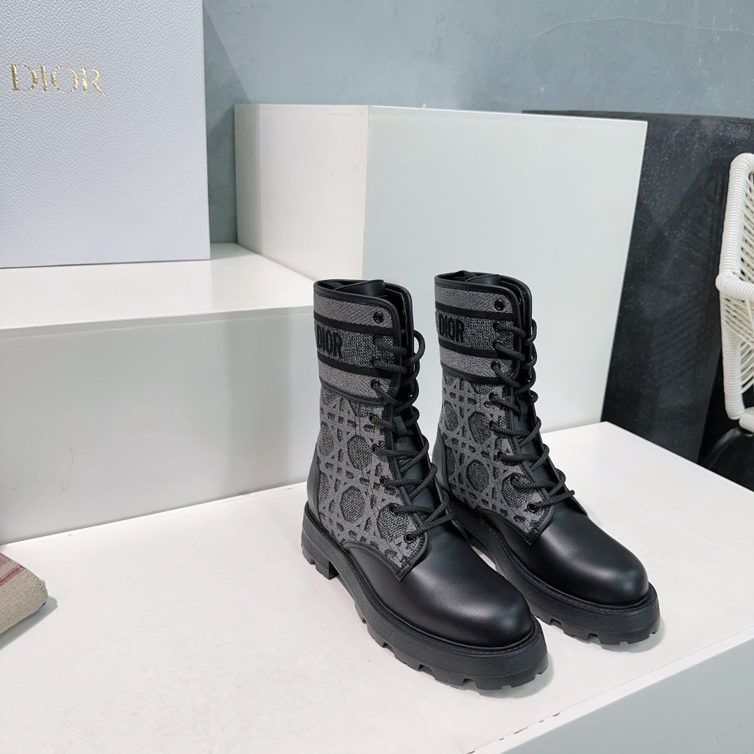 CD Major Ankle Boots Black Grey Calfskin And Fabric Canvas