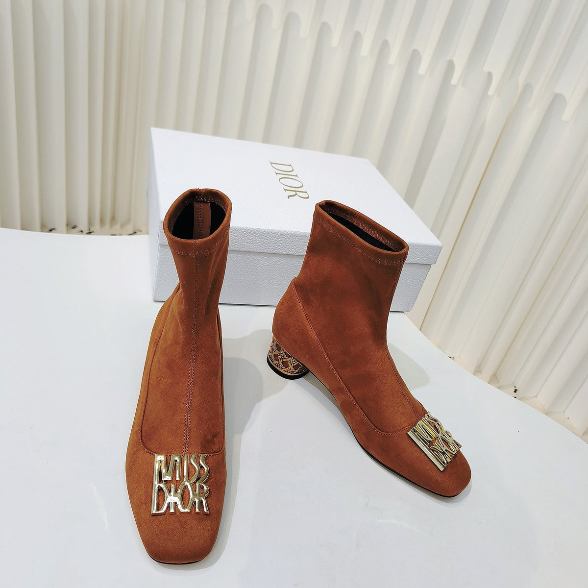 Miss Dior Ankle Boots 40mm Orange Brown Suede 111387
