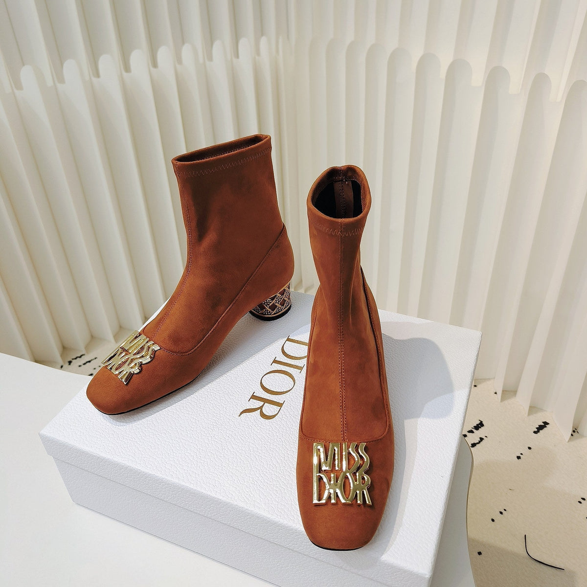 Miss Dior Ankle Boots 40mm Orange Brown Suede 111387