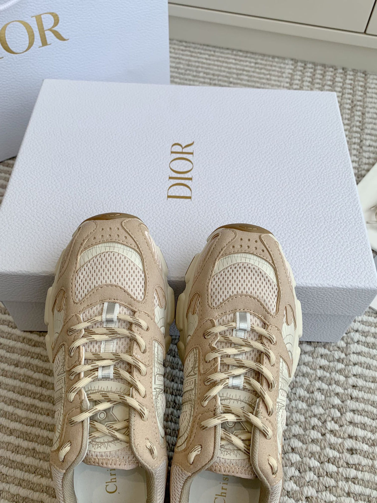 CD Chrono Sneaker In Light Brown And Ivory White Mesh Fabric And Suede 105379