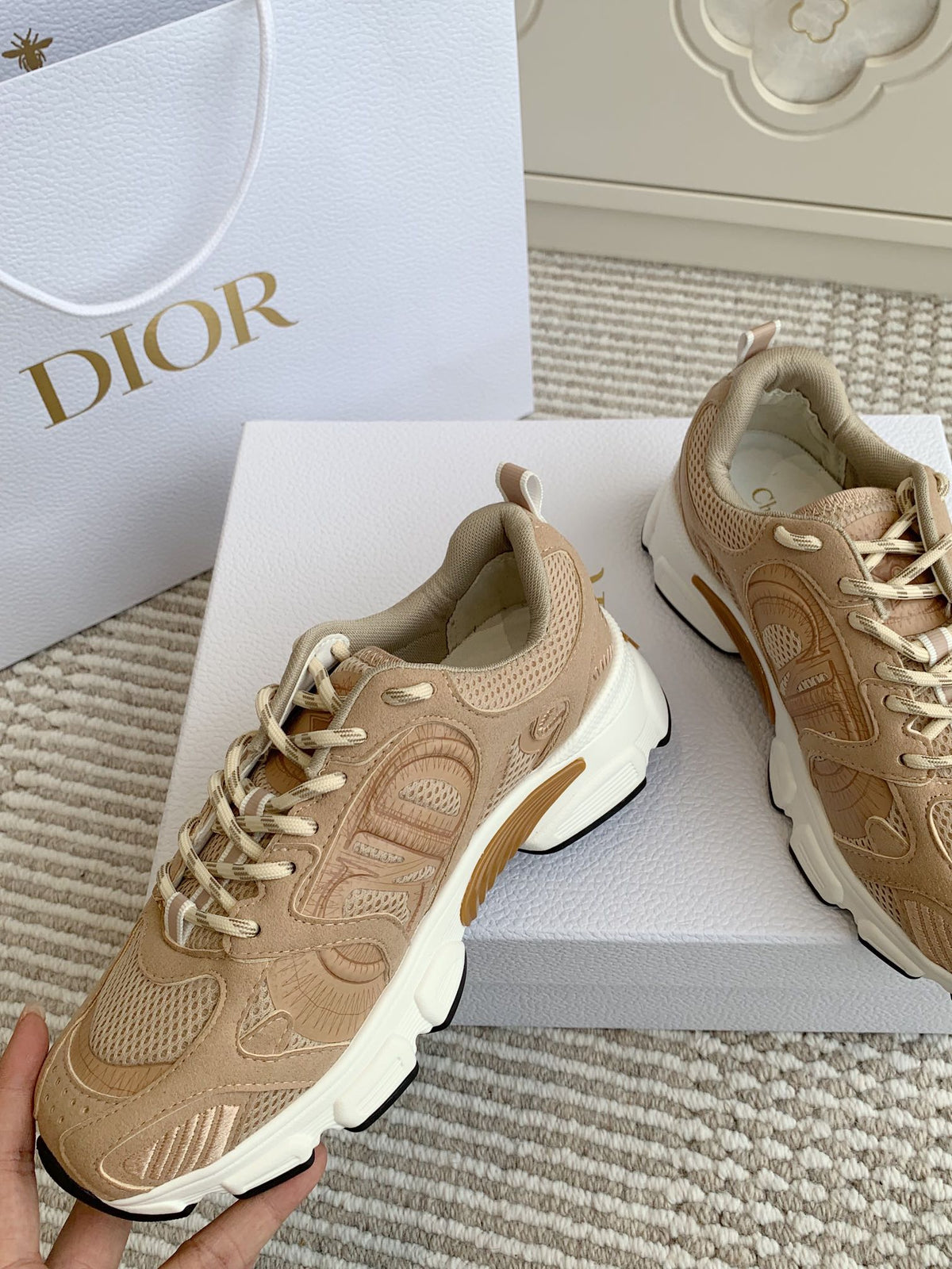 CD Chrono Sneaker In Brown Mesh Fabric And Suede 105381