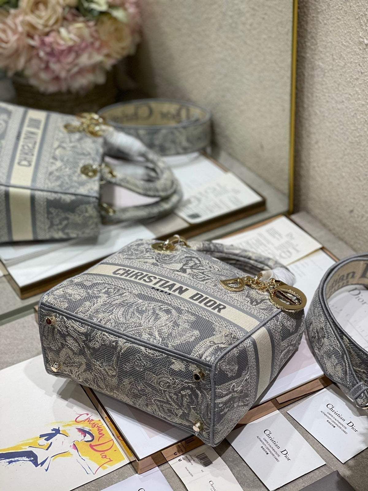 CD Gray Tiger 24 Lady Dior Bag Canvas 336660